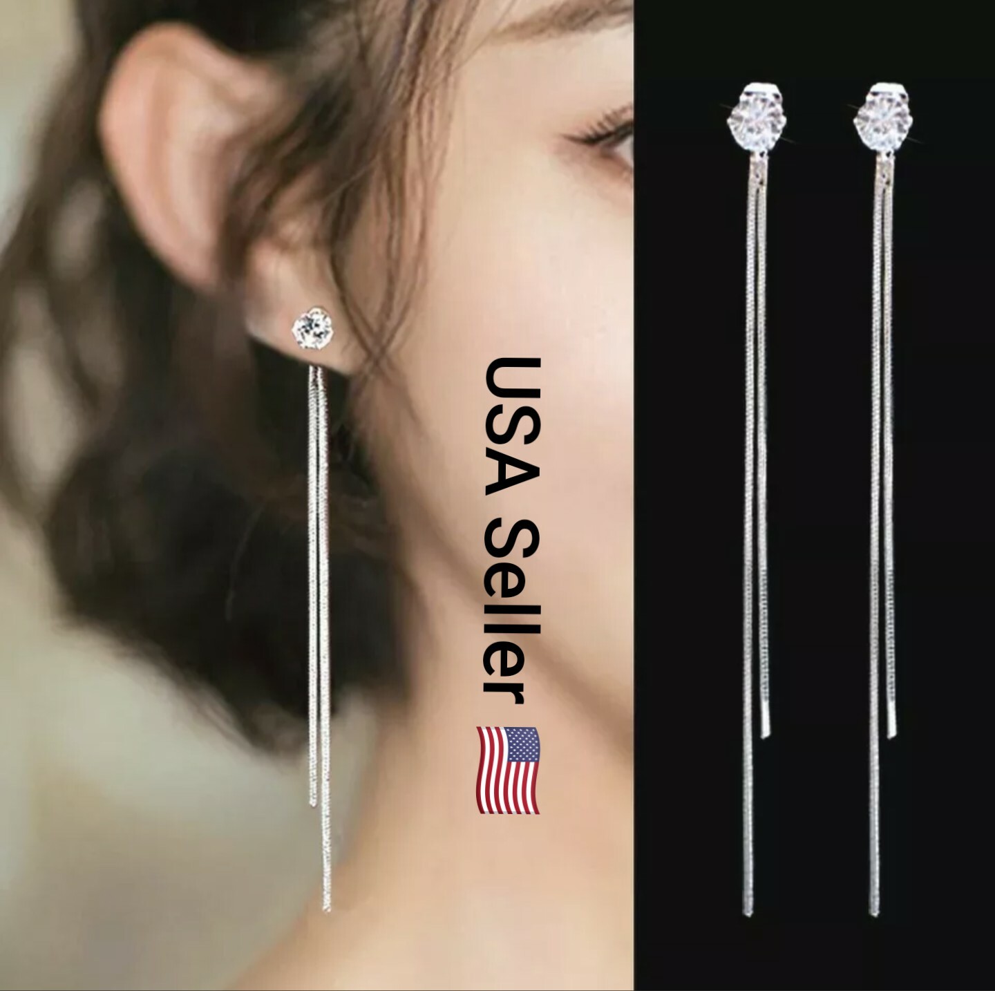 New Fashion Gold Color Long Crystal Tassel Dangle Earrings Women Wedding Drop