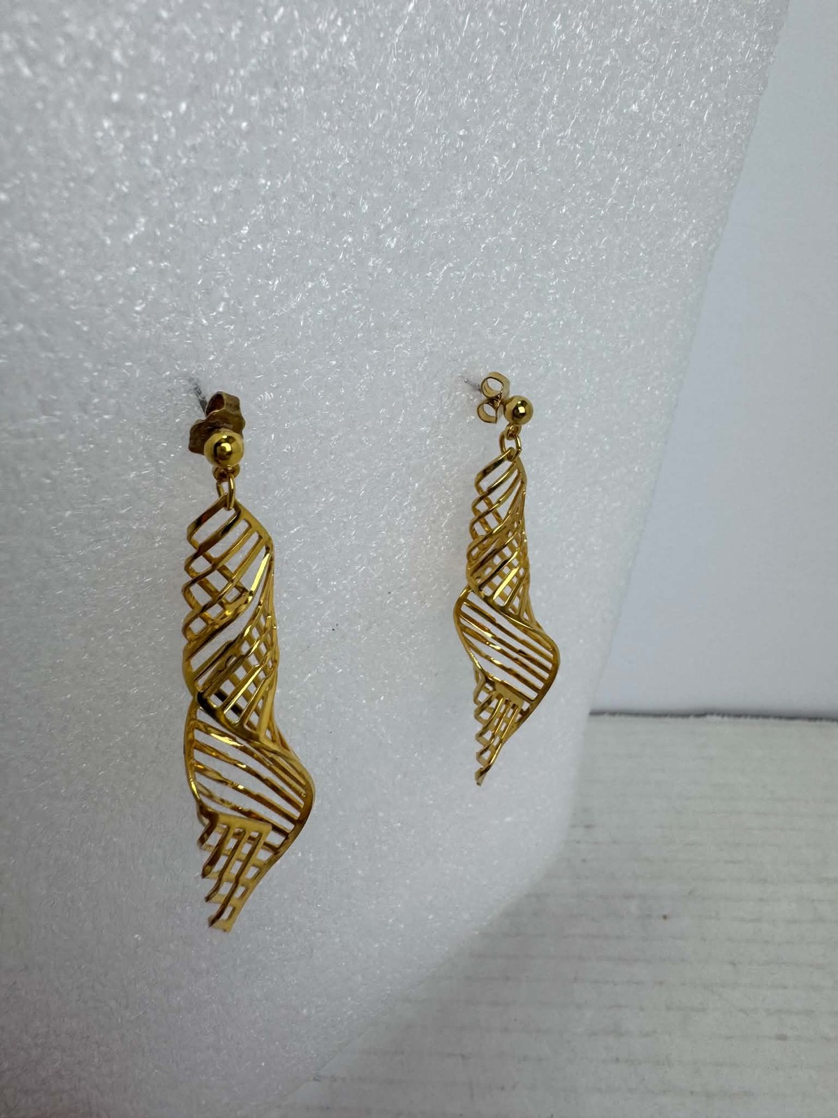 Gold Tone Dangle Earrings Spiral Geometric Openwork Fashion Jewelry Post Back