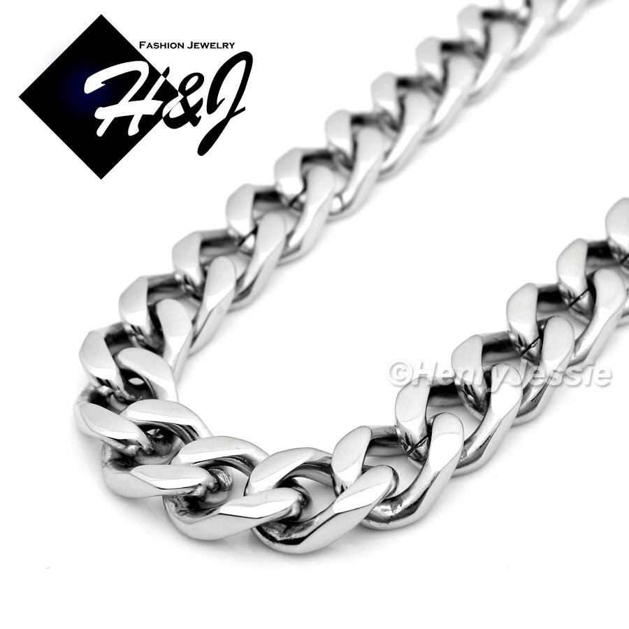 18-40″MEN Stainless Steel 9mm Silver Cuban Curb Chain Bling CZ Cross Pendant*N7