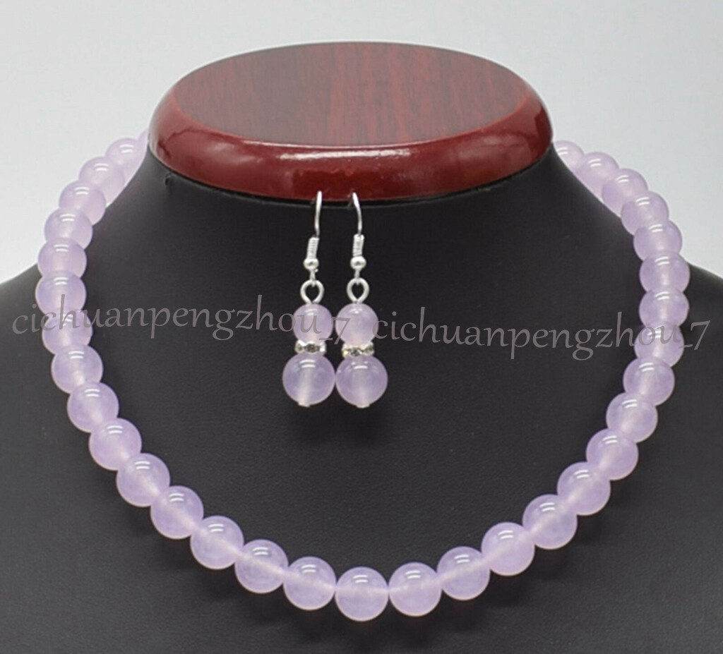 6/8/10/12mm Natural Multicolor Gemstone Round Beads Necklace Earrings Set 18”