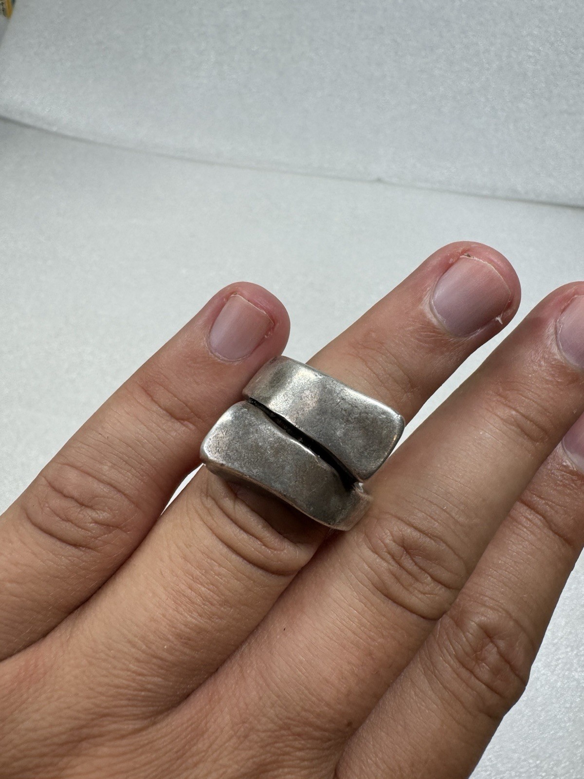 Heavy Silver Uno De 50 Designer Brutalist Bypass Statement Ring Size 8
