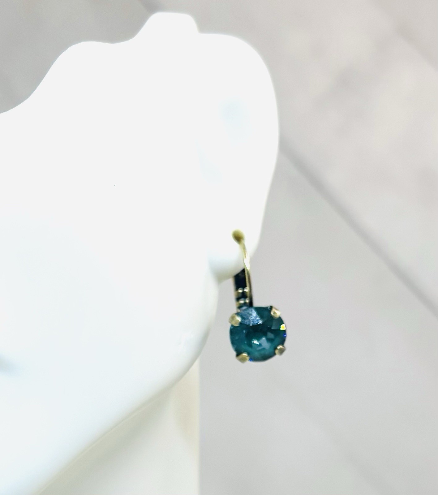 8mm Antique Brass Plated Pine Green Ignite Crystal Cup Chain Earrings