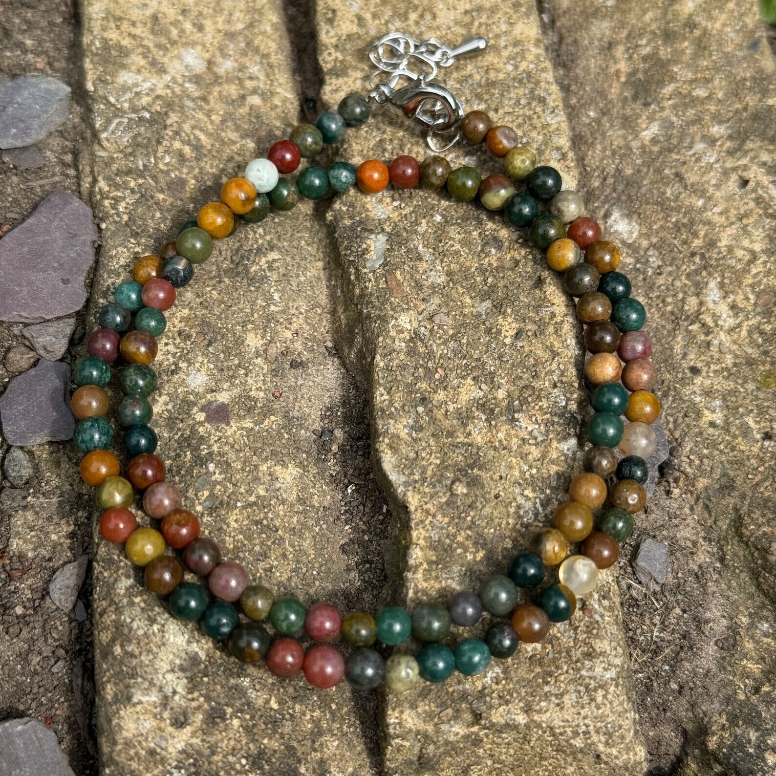 Natural Ocean Jasper Beaded Choker Healing Dainty Boho Crystal Energy Necklace