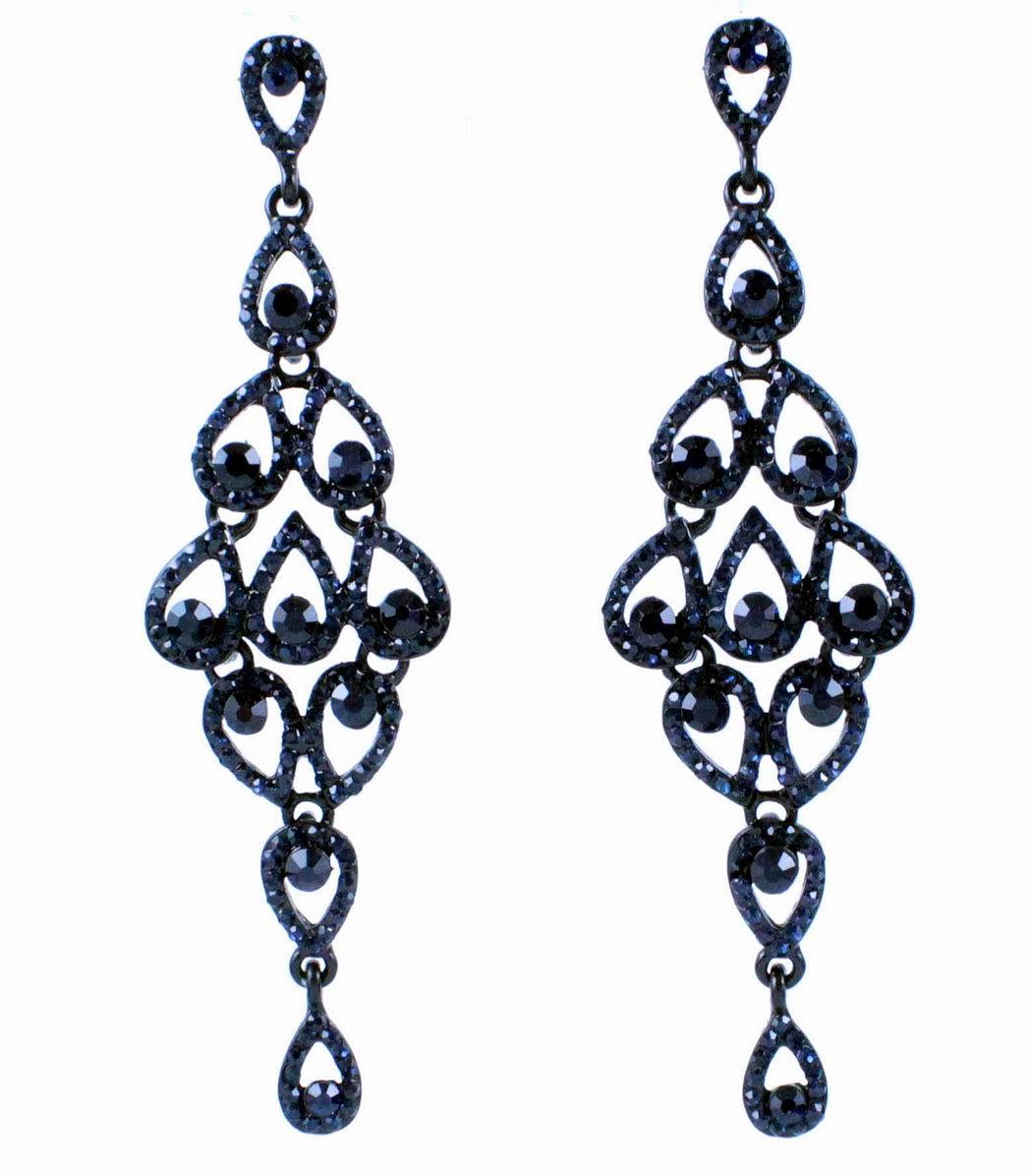 DROPS AUSTRIAN CRYSTAL RHINESTONE BLUE CHANDELIER DANGLE EARRINGS BRIDAL E2088B