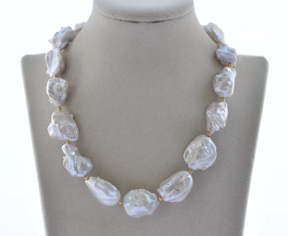 17″ 26mm White Baroque Keshi Reborn Pearl Necklace
