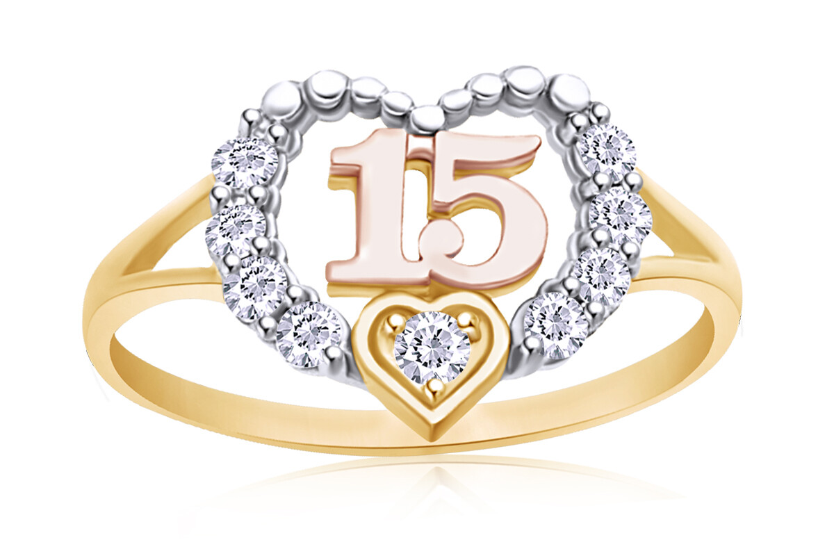 15 Years Anos Quinceanera Heart Ring Round Cubic Zirconia 925 Sterling Silver