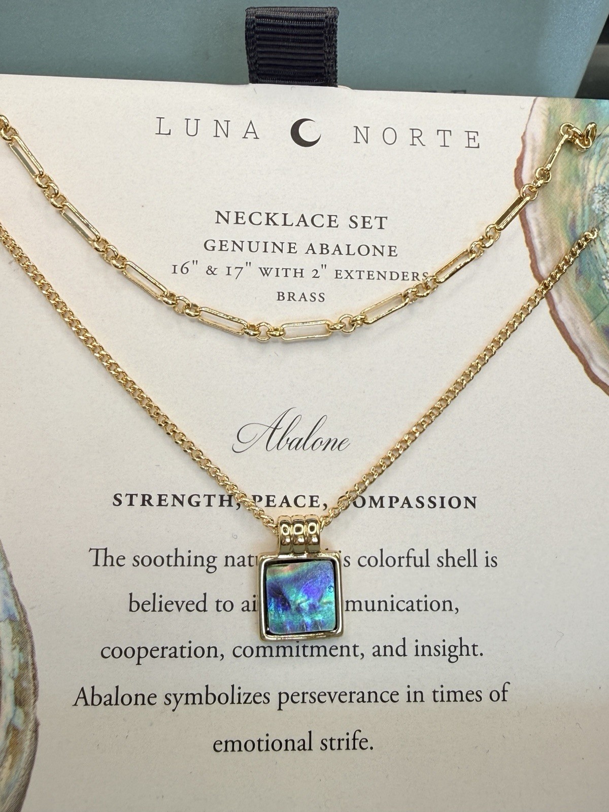 Luna Norte Genuine Abalone Layered Necklace Set -14KT Gold Plated Brass-Colorful