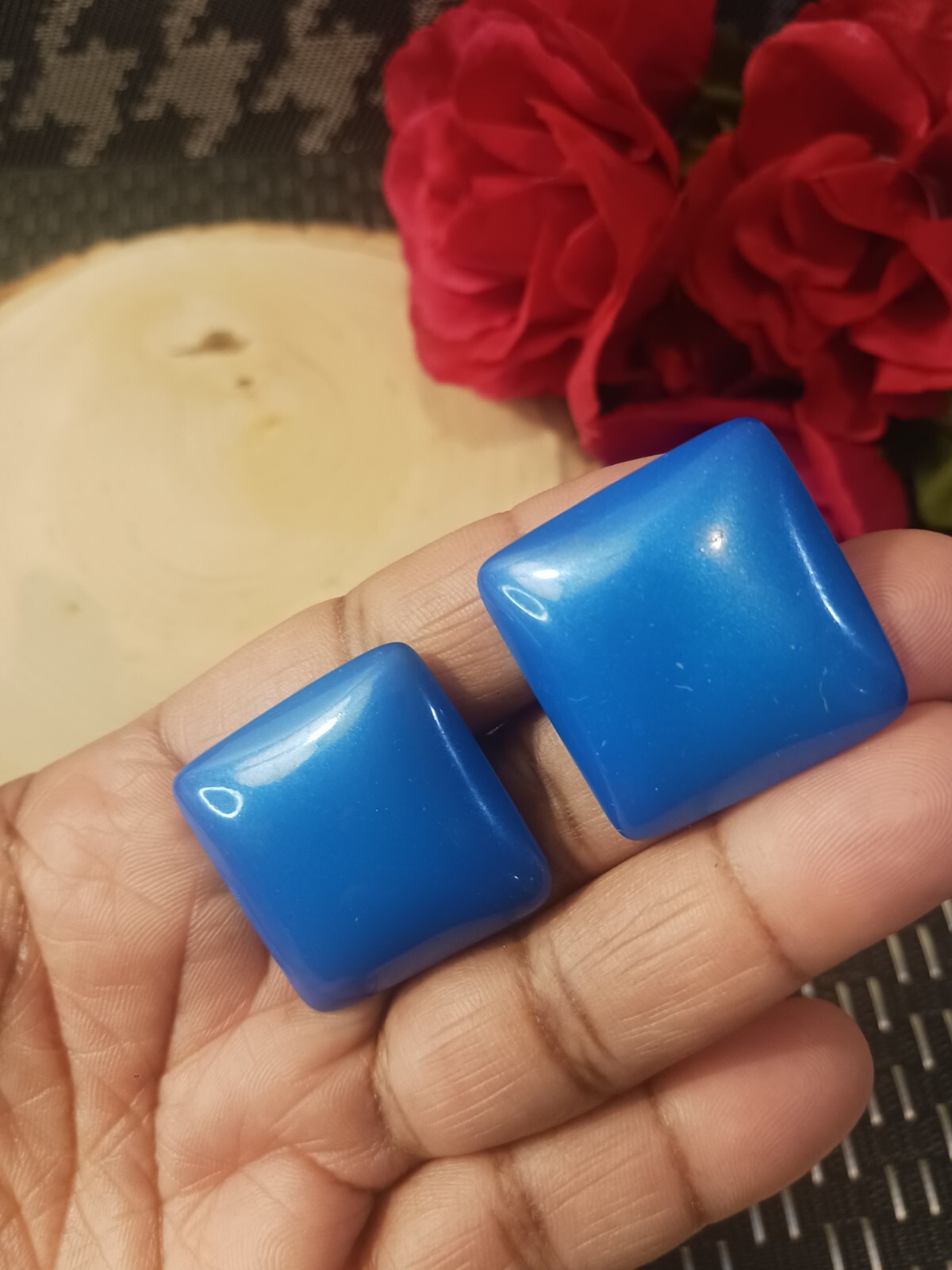 Bold Large Square Shape Geometric Blue Earrings Stability Balance Jewelry