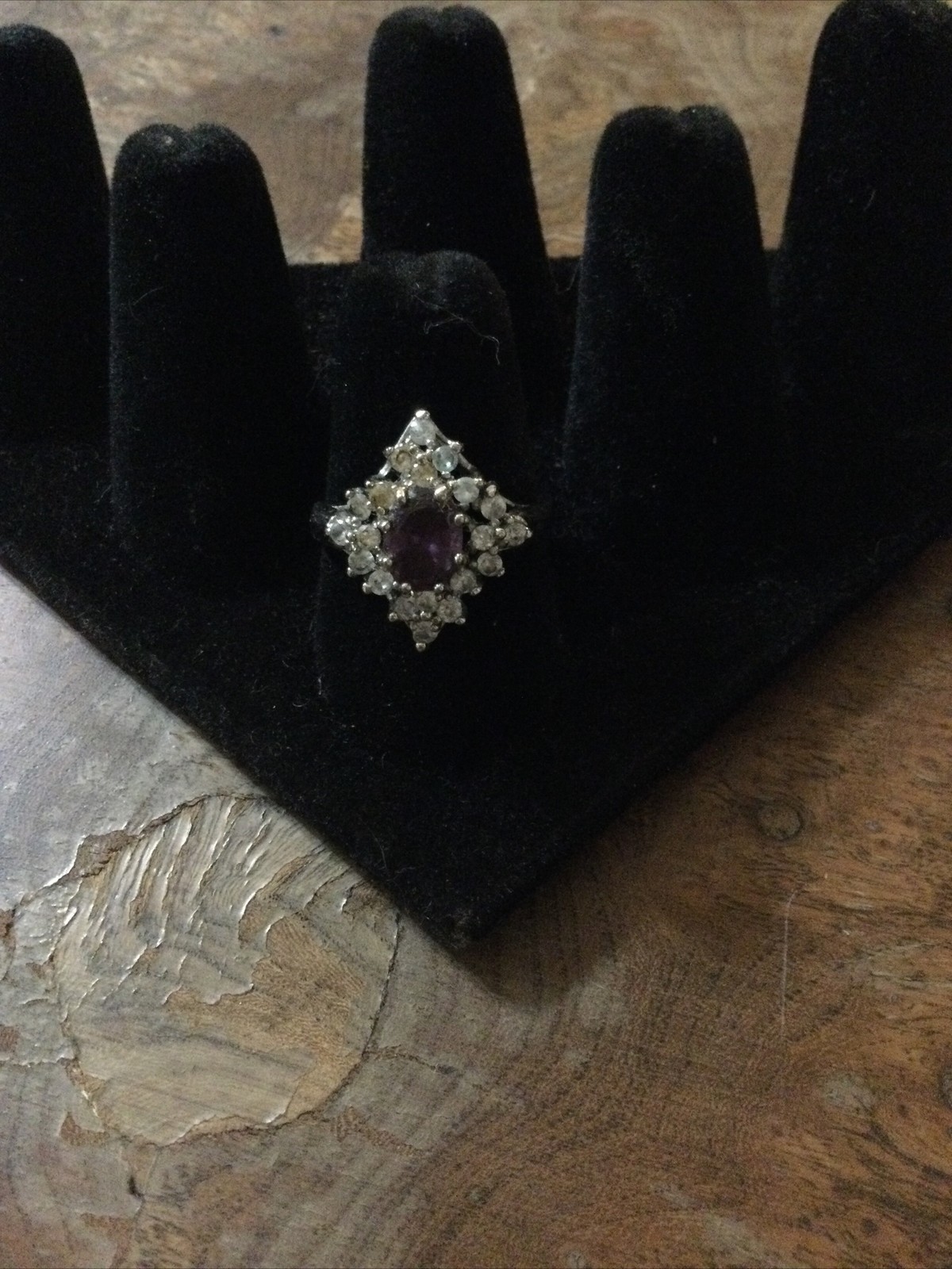 Silver Tone Purple Crystal Halo Ring Clear Rhinestone Cocktail Statement Ring
