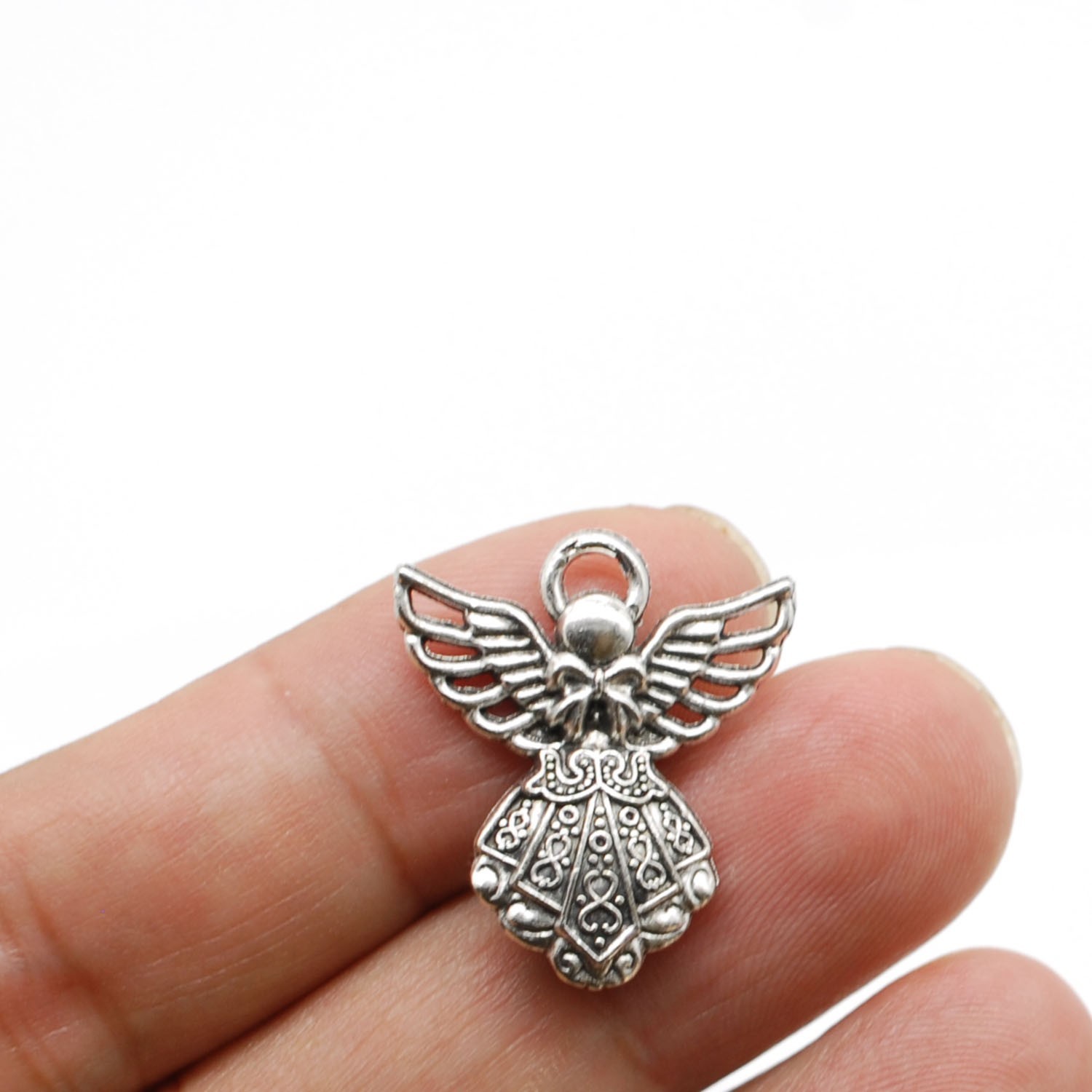30PCS Antique Silver Tone Alloy Angel Charm Pendant 24X27mm JHS524