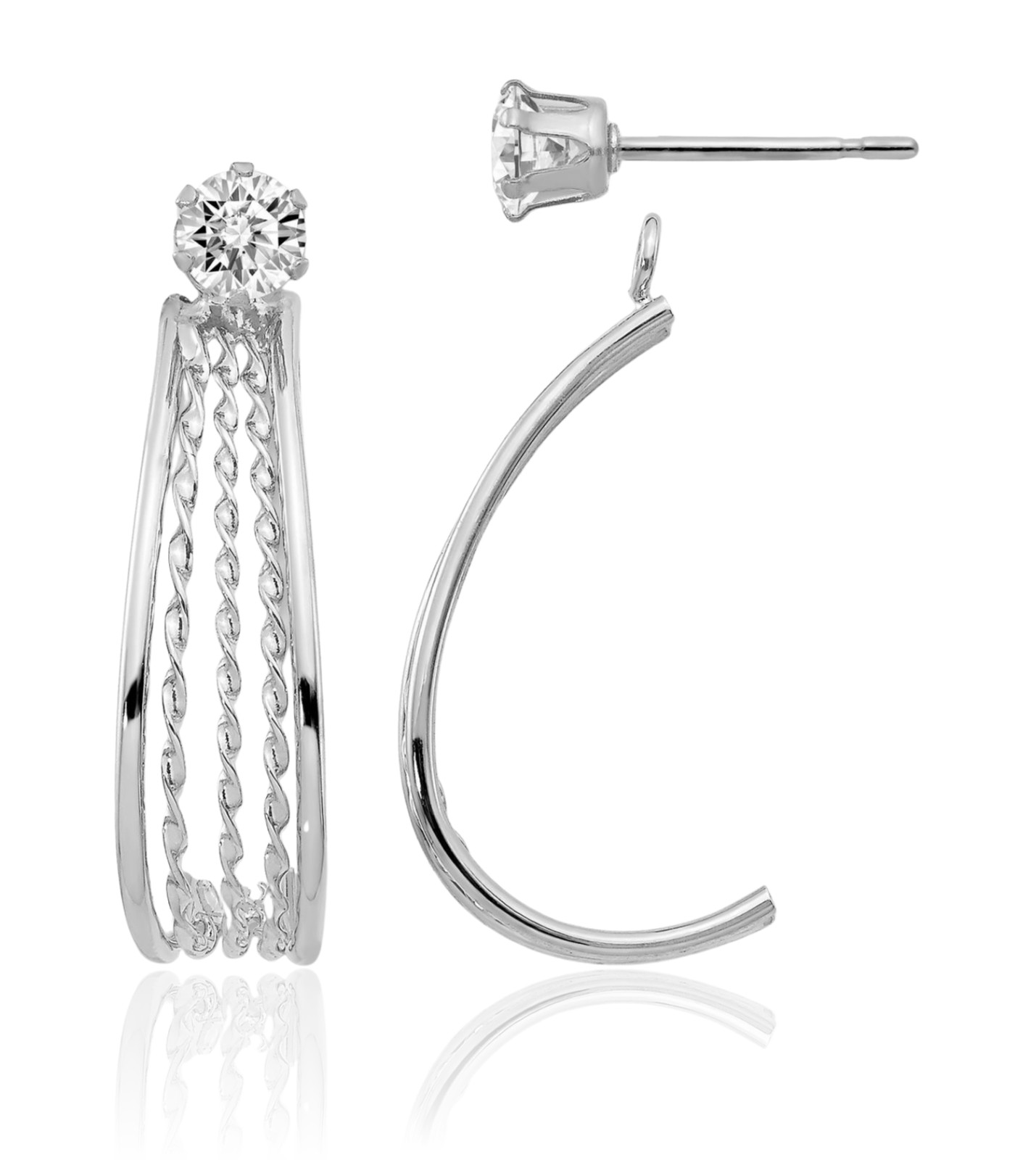 14K White Gold Cubic Zirconia J-hoop Earring Jackets 21mm 7/8 inch Lightweight,