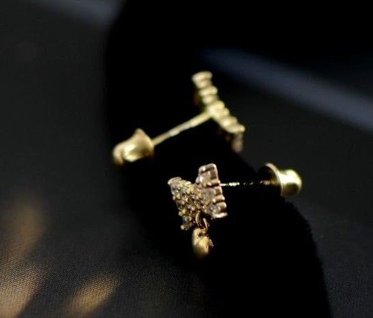 14k Solid White or Yellow Gold Bow Tie Stud Earrings with CZ