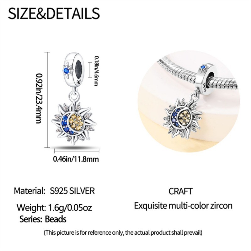 KUNSIR Sterling Silver Star & Moon Charm For Bracelet or Necklace Pendant Charm