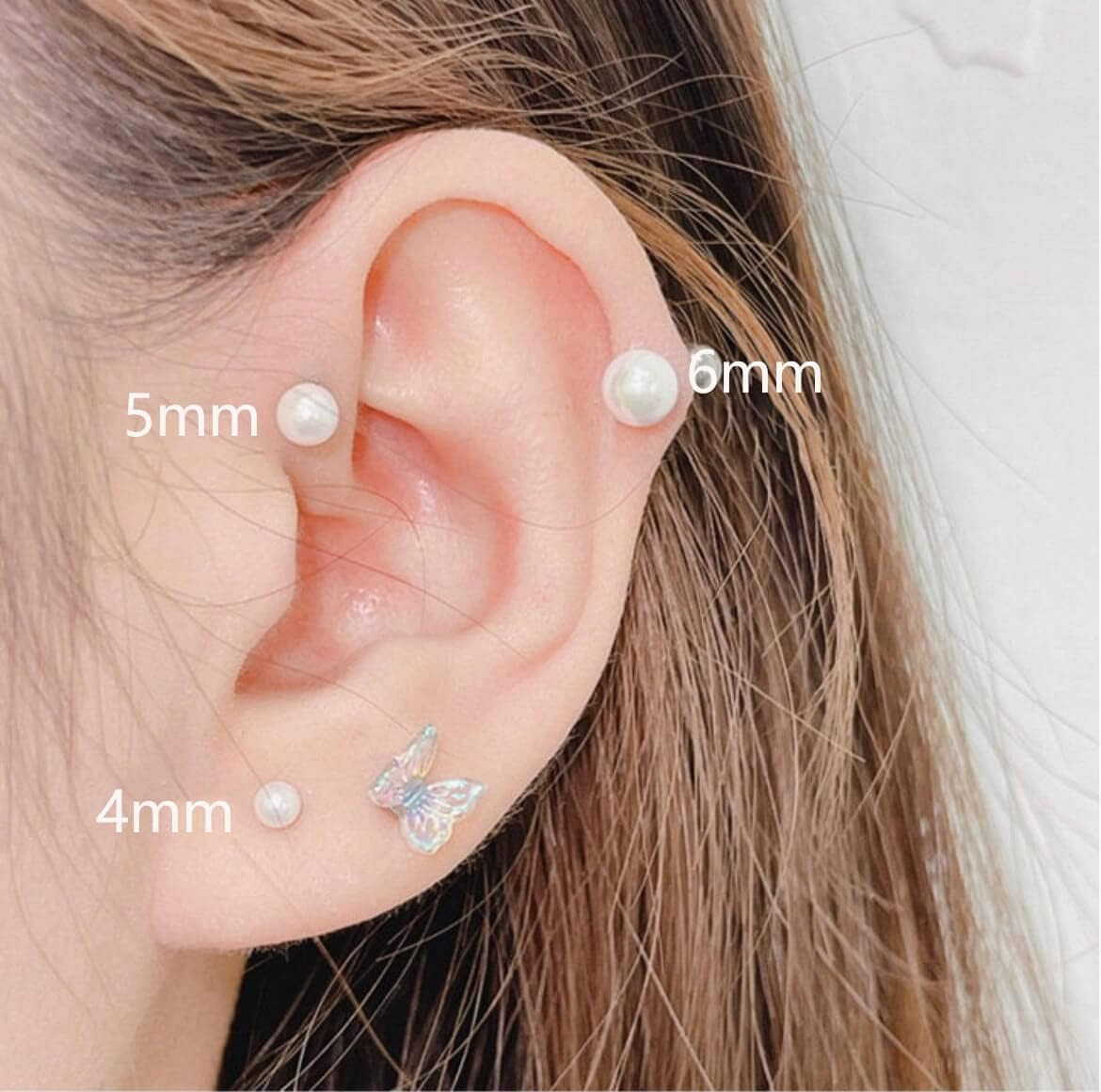 Pearl Stud Earrings Screw Back,Flat Back Pearl Cartilage Helix Earrings 316L Sur