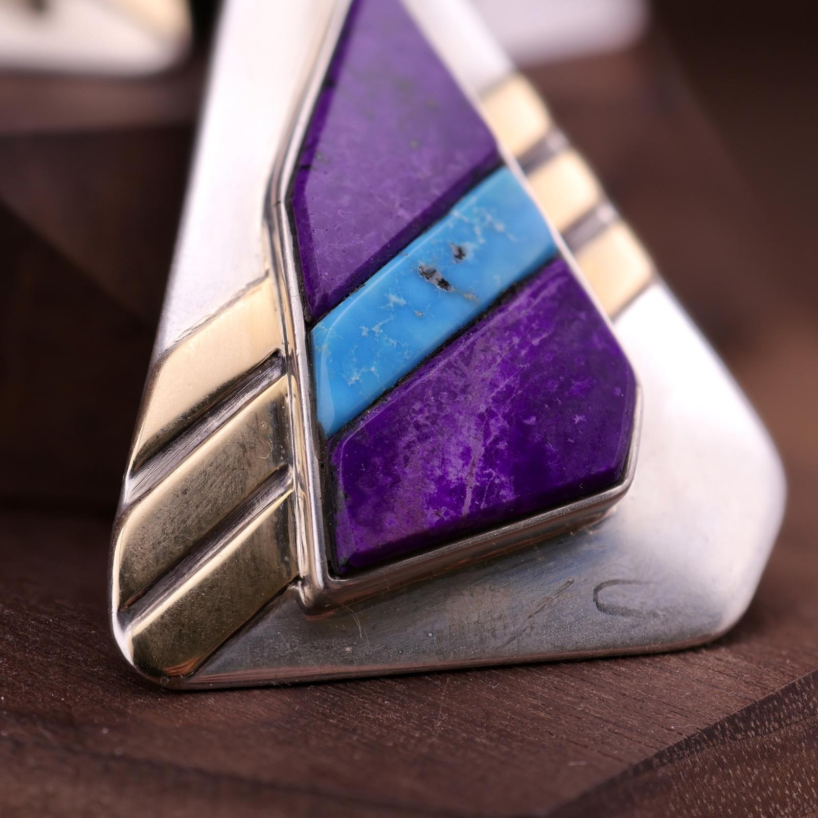 Ronnie Joe Henry Sterling and 14k Sugilite Turquoise Pendant & Earrings Set
