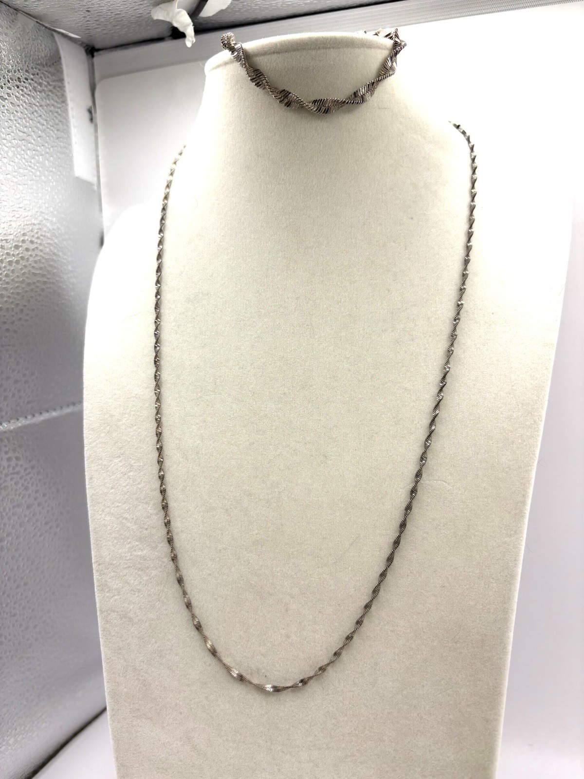 Silver Tone Twisted Herringbone Chain Bracelet & Necklace Set A Marriage Of Two