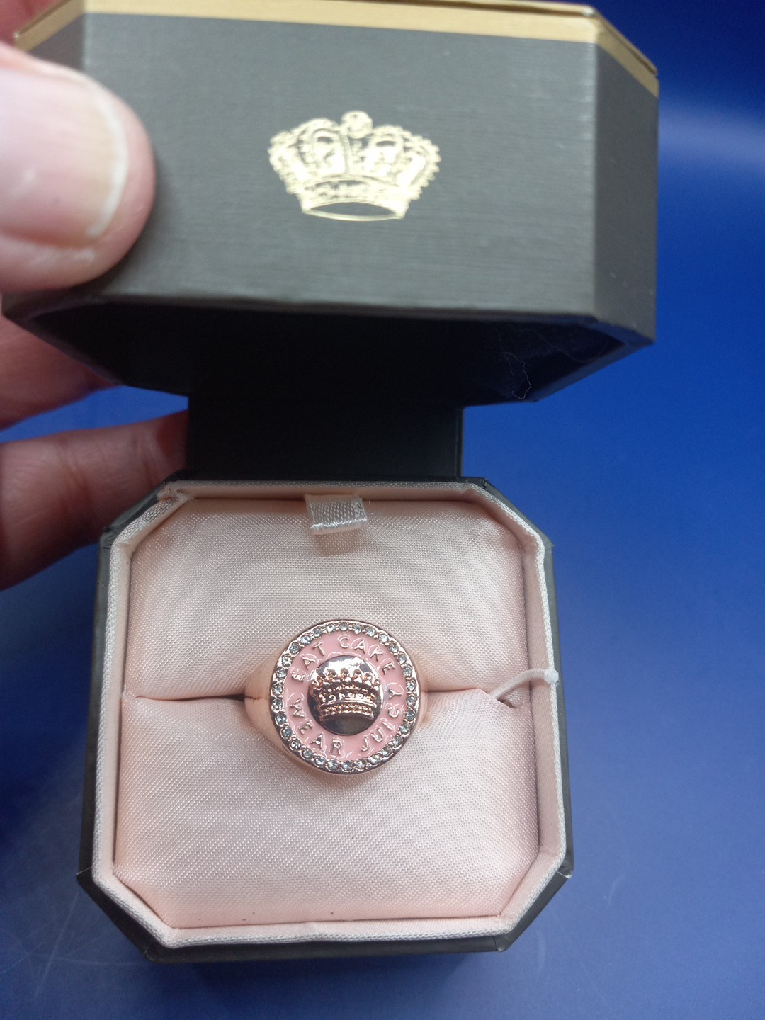 Juicy Couture Eat Cake Wear Juicy Adjustable Rose Gold Ring W/pink Enamel And…