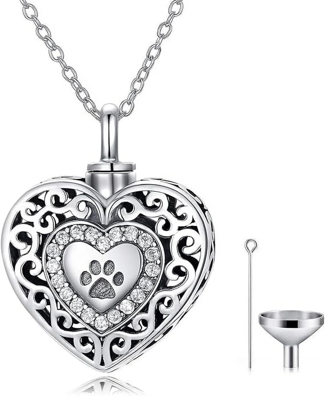 925 Sterling Silver Heart Urn Necklaces Engraved Pawprint Forever in My Heart Cr