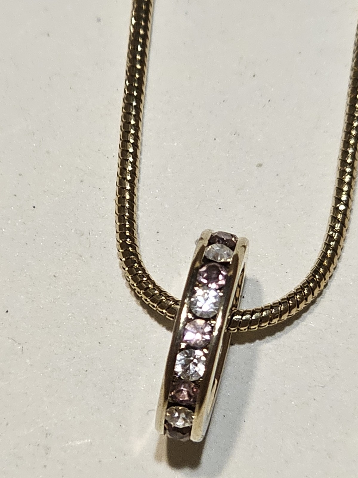 False Gold Necklace With Small Rhinestone Ring