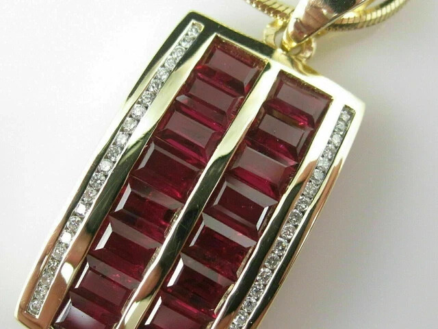 3Ct Baguette Cut Simulated Red Ruby Halo Unique Pendant 14K Yellow Gold Plated