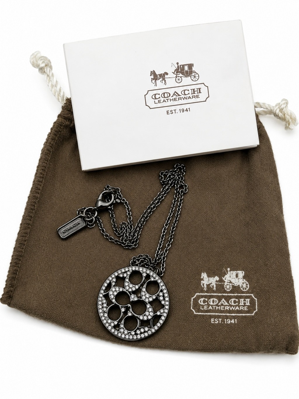 Women’s Coach Black & Silver Crystal Logo Pendant Necklace, One Size