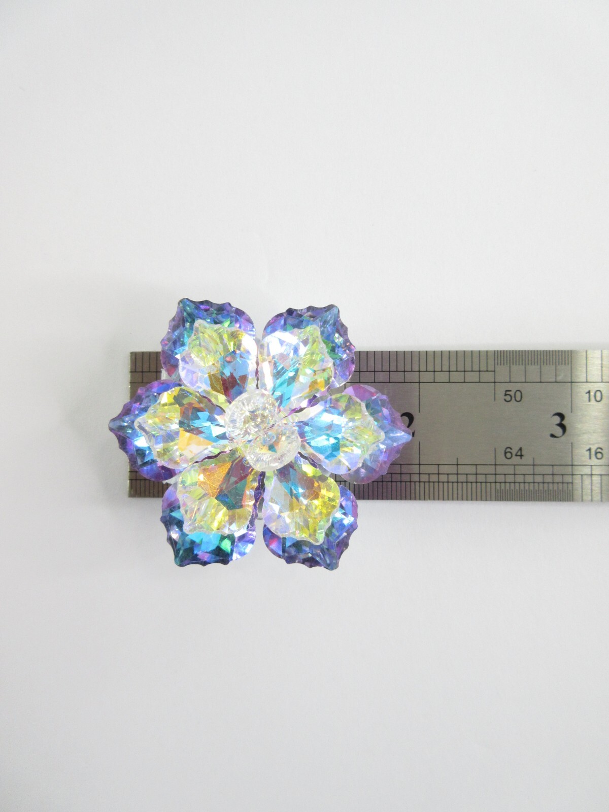 Aurora Borealis Crystal Pin Brooch Flower Glass Bead Jacket Hat Purse Corsage