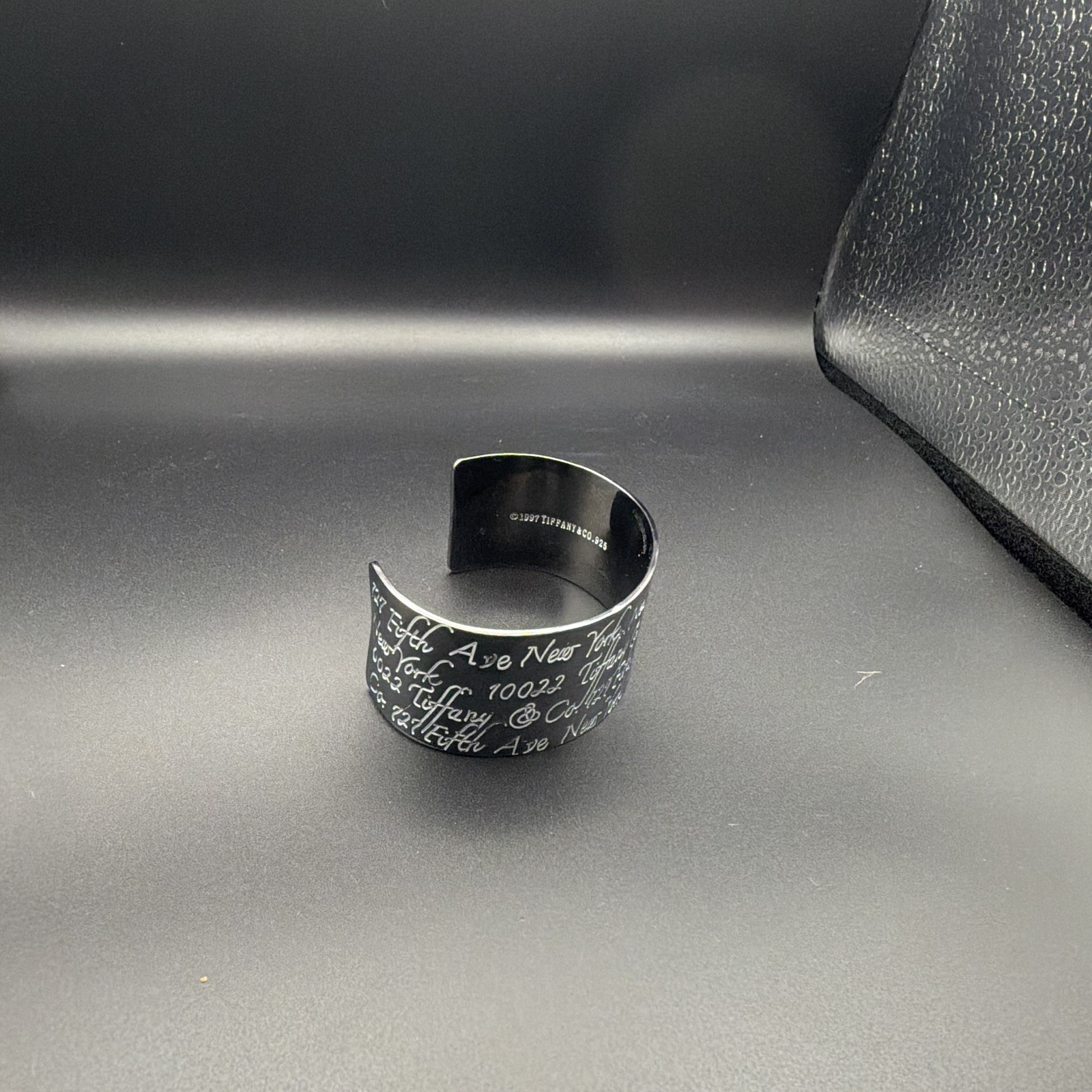 Tiffany & Co. Black Engraved .925 silver Cuff Bracelet Signed Sizable