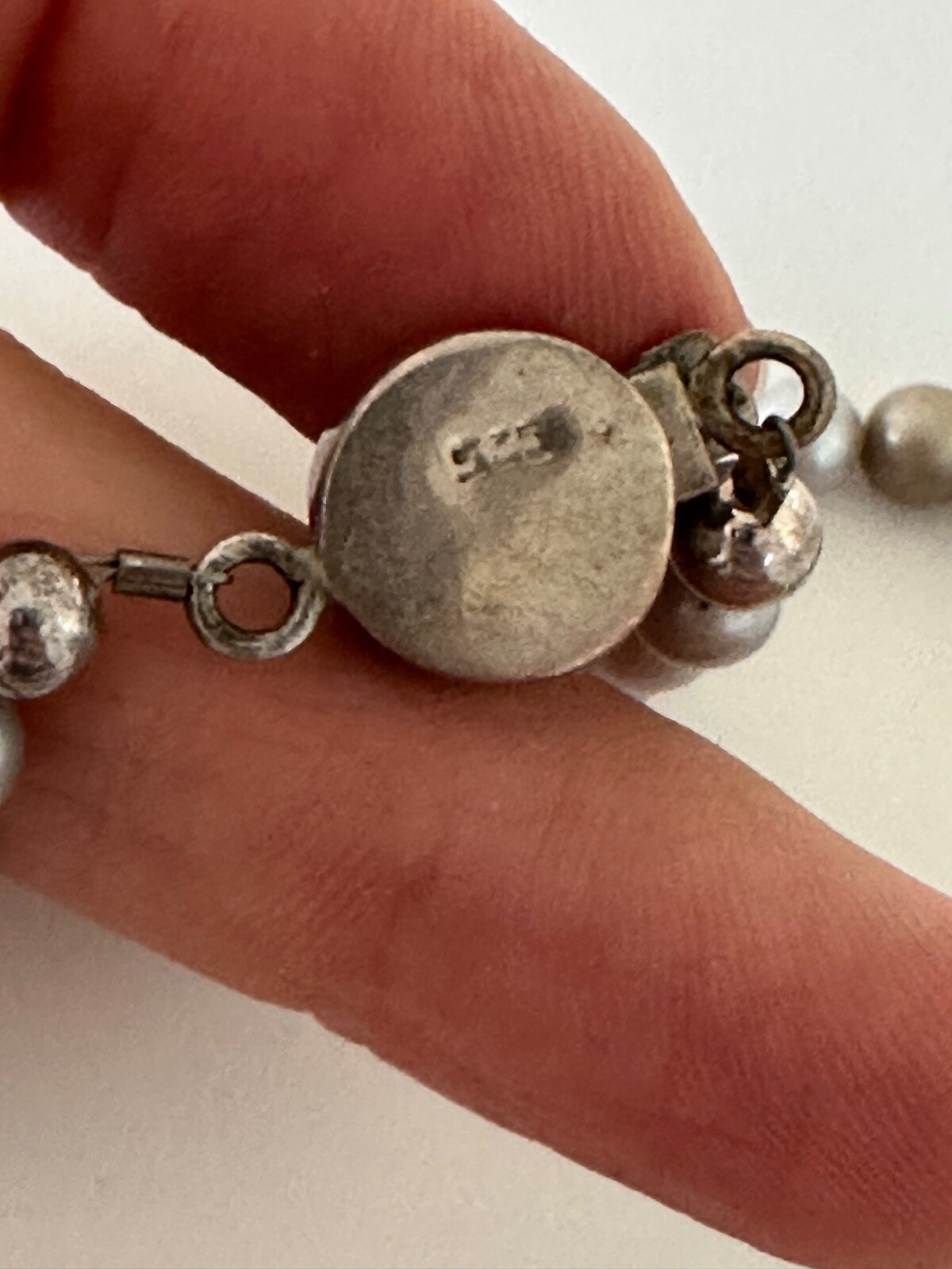 Sterling Silver Grey Pearl Necklace Beaded Iridescent 925 Push Lock 17 in