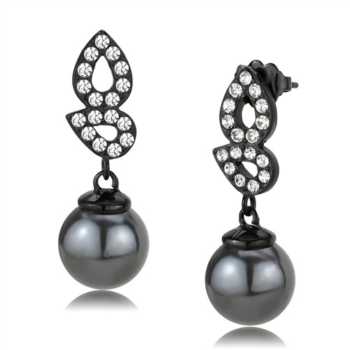 2Ct Black Pearl AAA Grade Cubic Zirconia Black Ion Plated Drop Earrings Tk3483