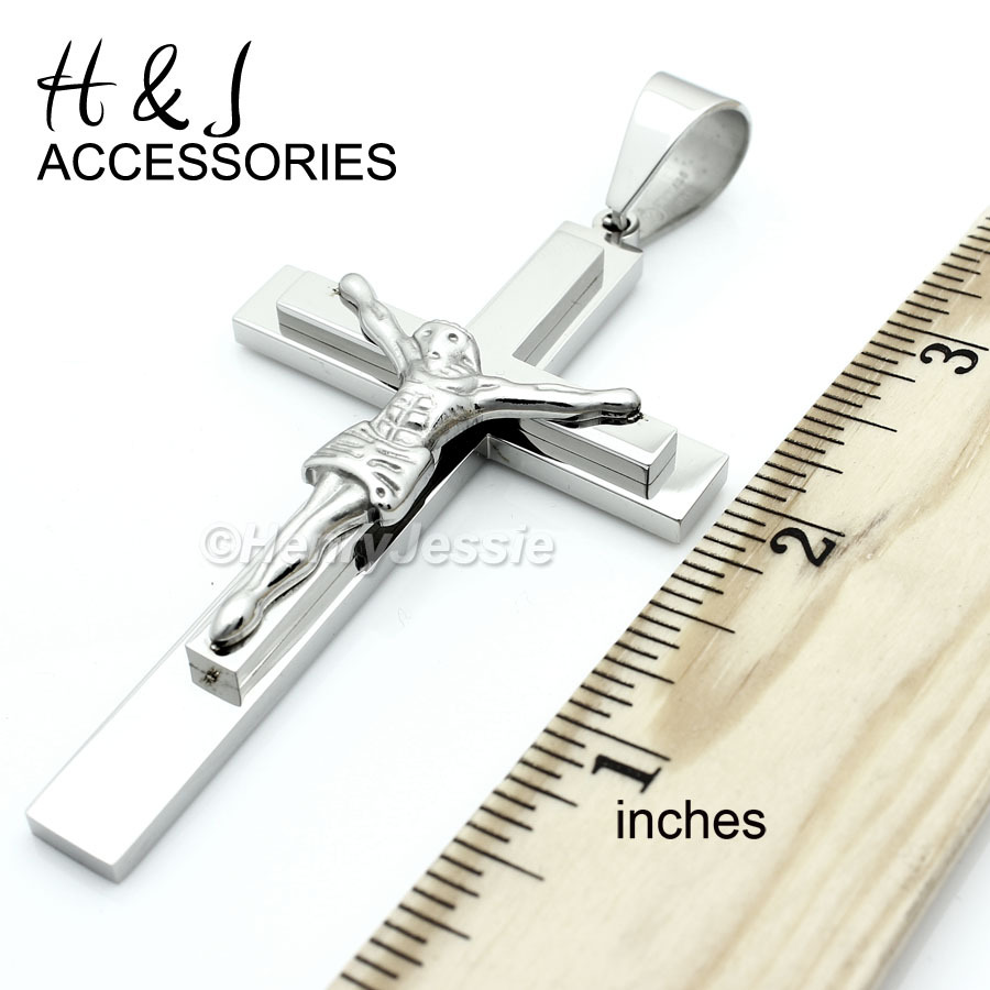 20″24″30″MEN Stainless Steel 8mm Silver Interlock Link Necklace Cross Pendant*J1