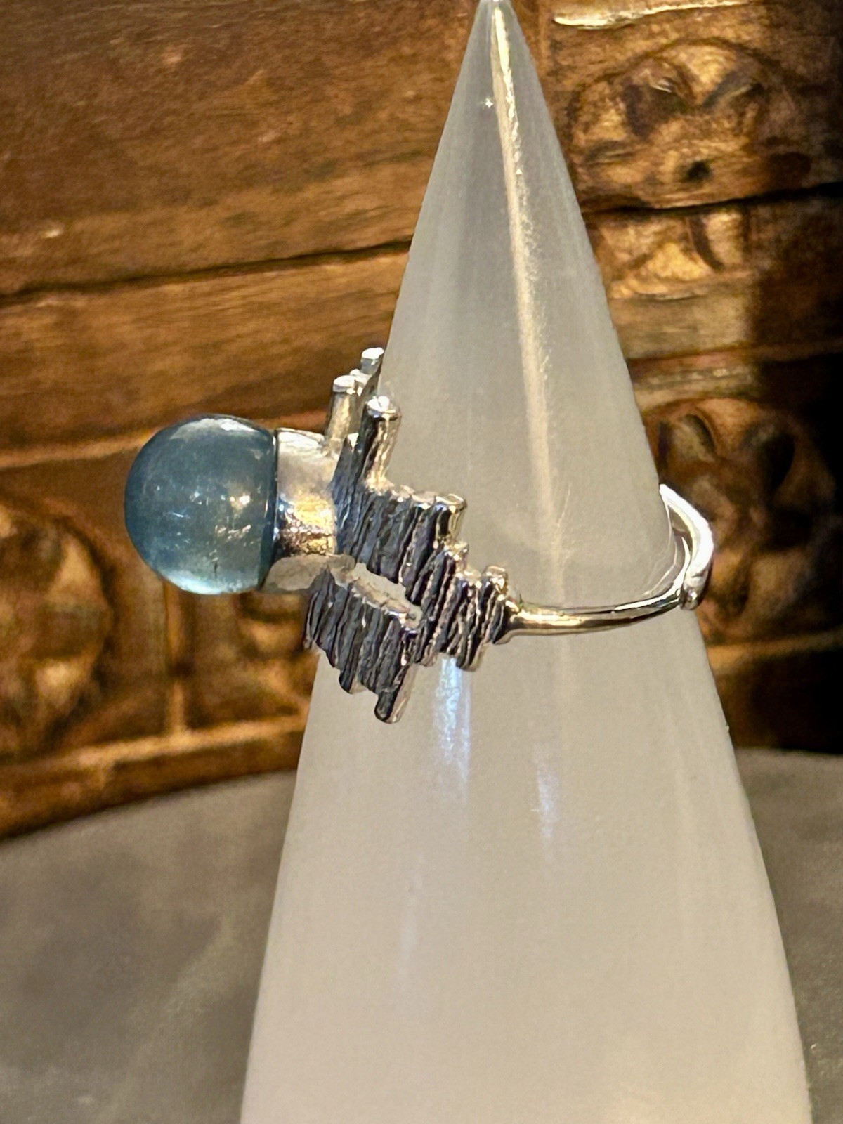 Brand New S925 Sterling Silver Devil’s Blue Aquamarine Sphere Adjustable Ring