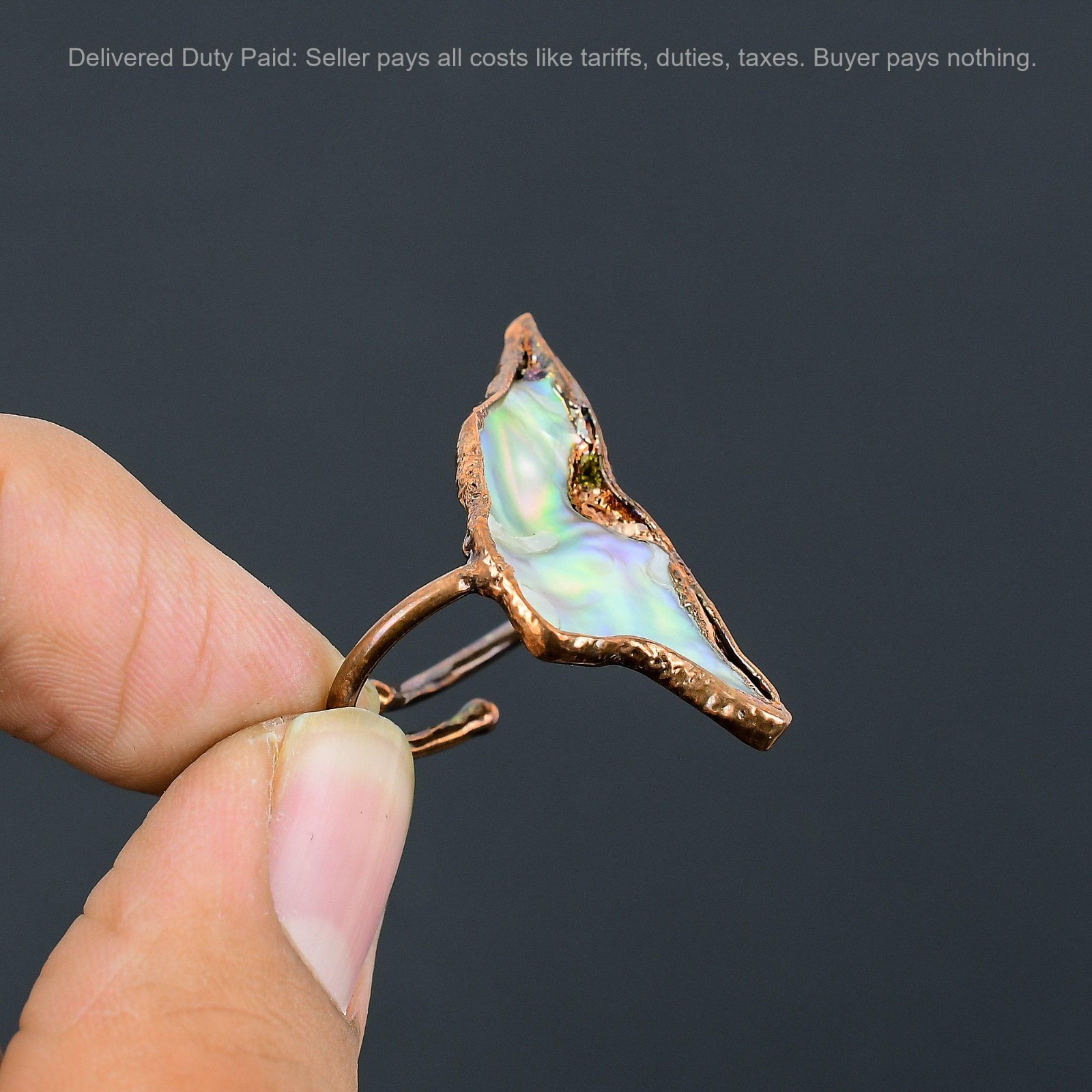 Natural Abalone Shell Stackable Wife Electroformed Promise Statement Ring Copper
