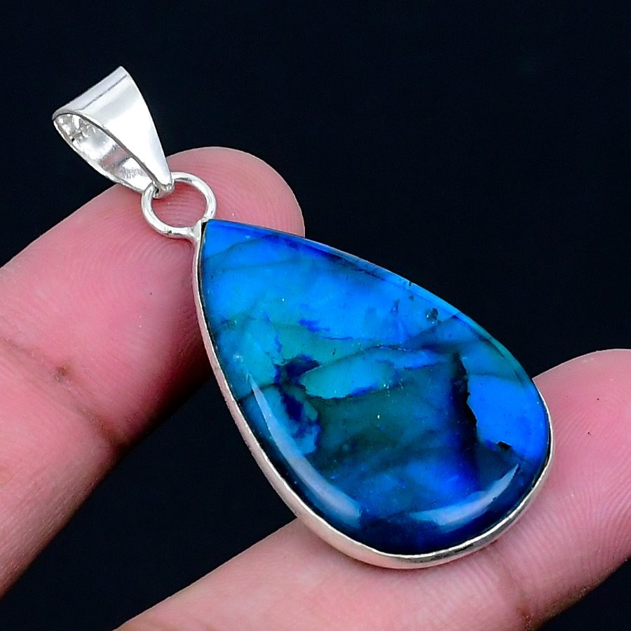 Blue Labradorite 925 Silver Plated Handmade Pendant of 1.82″