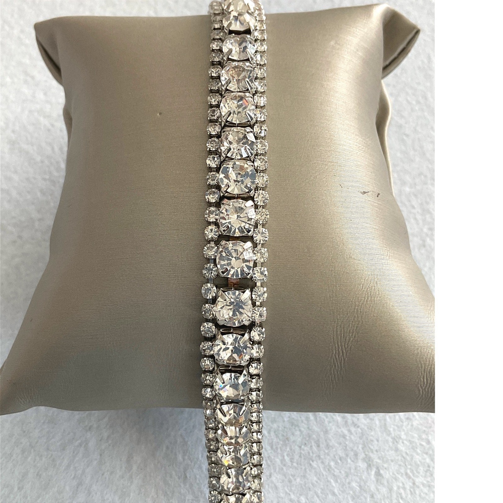 Bracelet rhinestone crystal silver tone fold over clasp bridal formal New