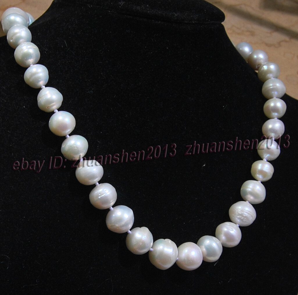 16″-28″ Big 12-15mm White Baroque Edison Pearl Beads 18K Gold GP Knot Necklace
