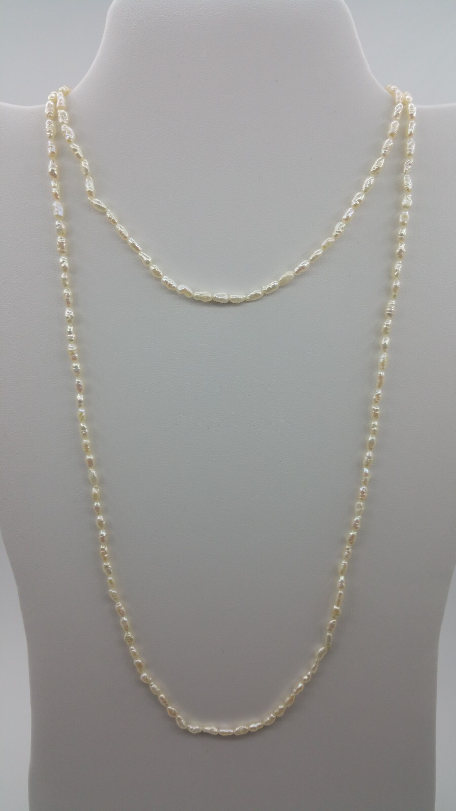 35in White Freshwater Small 2-3mm Rice Pearl Necklace Woman Ladies Girls Teens