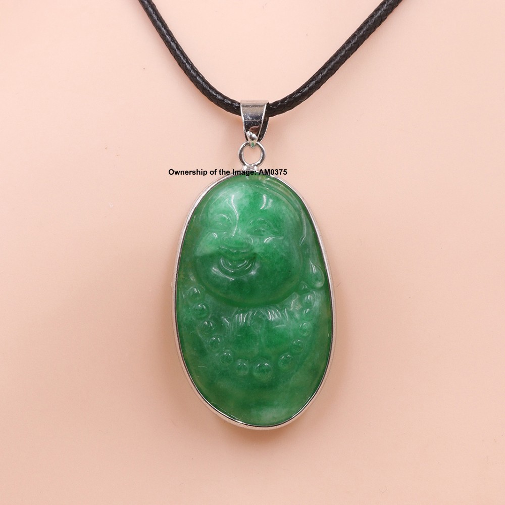 White Alloy Heating Jade Pendant For Women Men Green Buddha Lucky Pendant