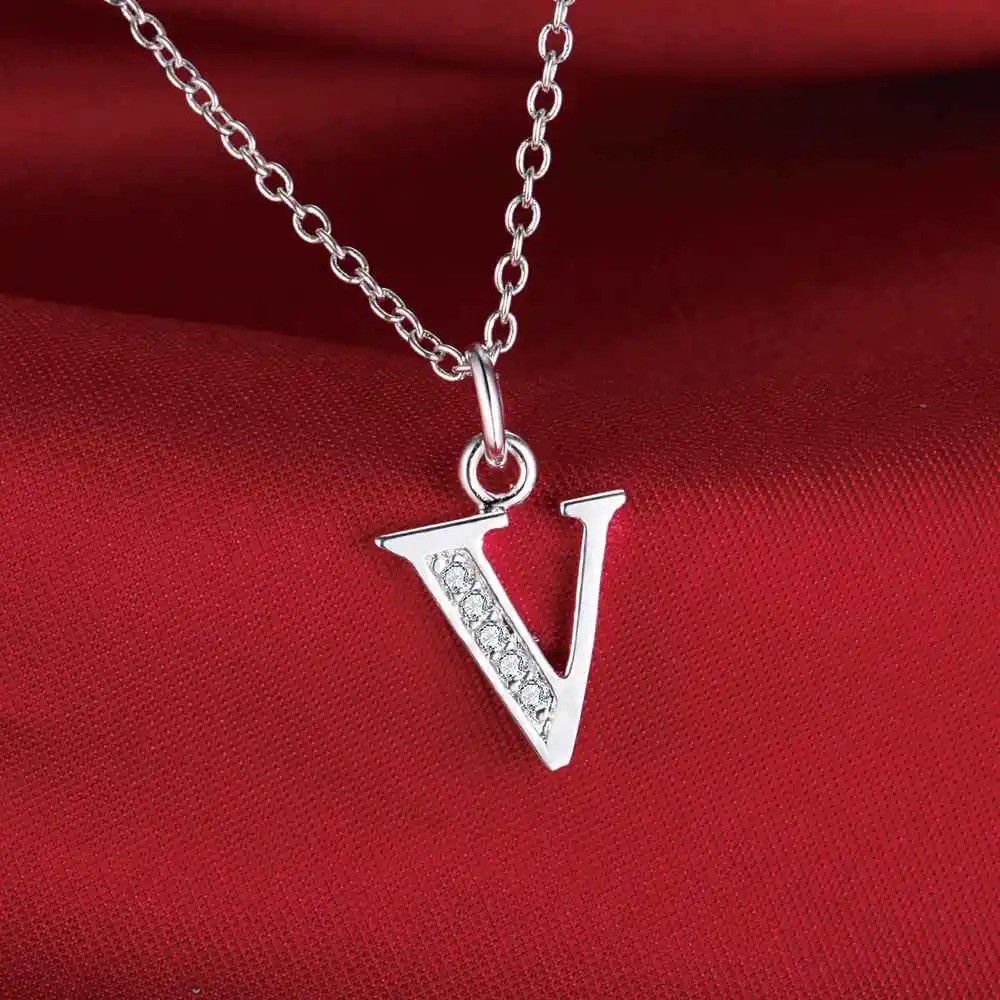 925 Sterling Silver Initial A-Z Letter Pendant Necklace CZ Personalized 18″ N162