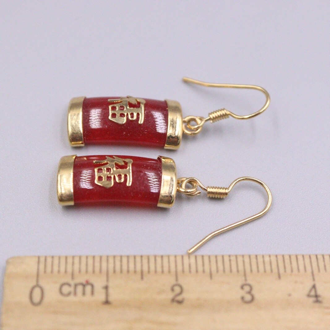 18K GP Alloy Heating Jade Earrings Drop Women’s Red Bless Rectangle Earrings