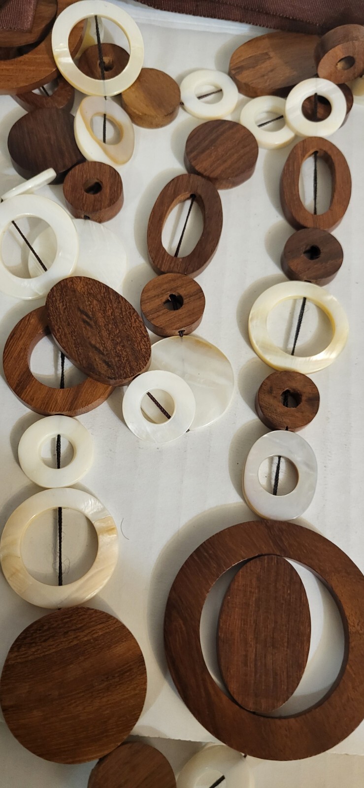 Layered Wooden & MOP Round CIRCLE BROWN /CREAM Necklace