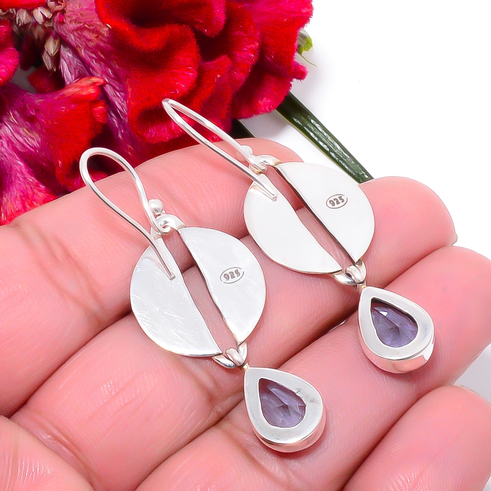 Iolite Oxidised Gemstone Designer Handmade 925 Sterling Silver Earring 1.95″ Su1