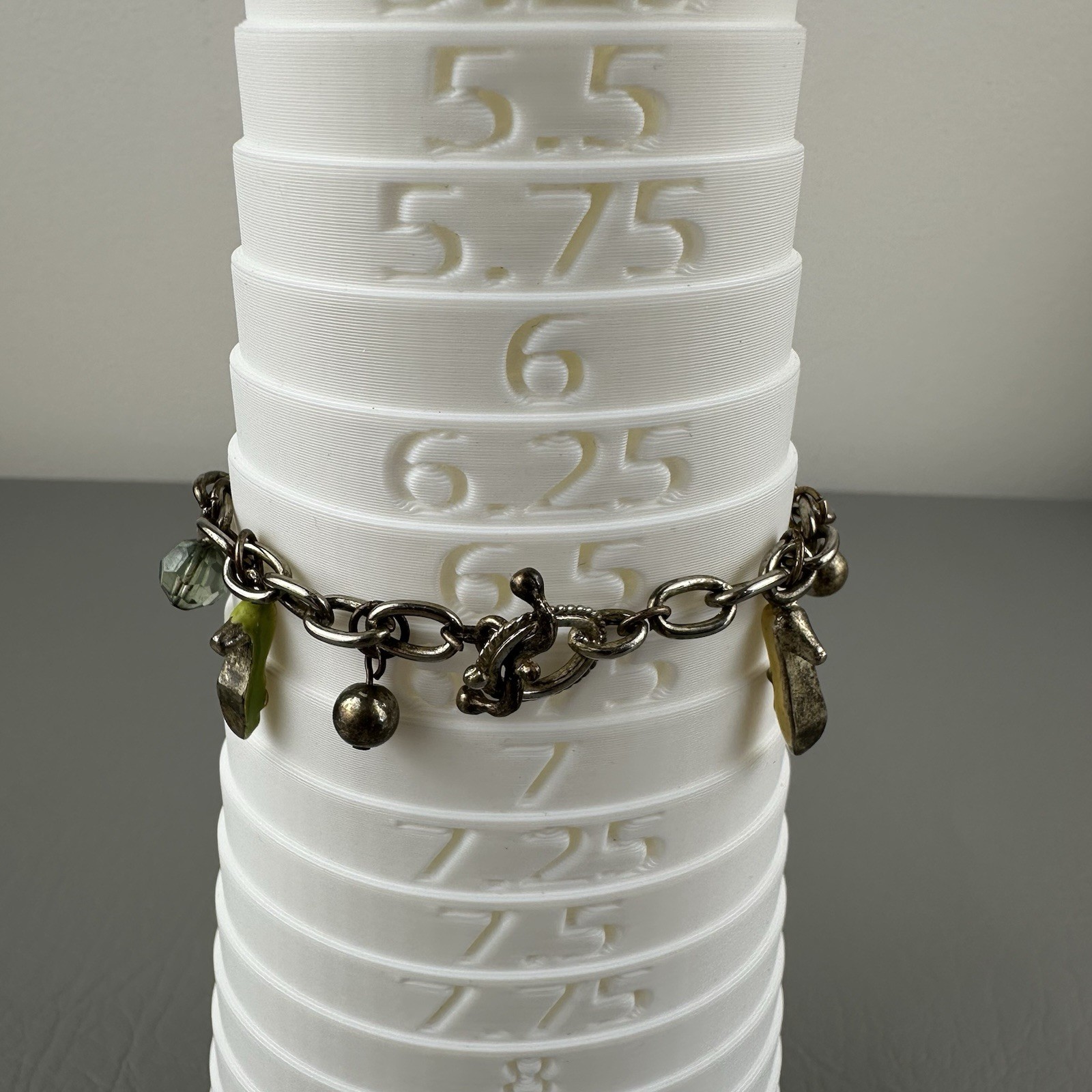 Vintage Charm Bracelet Enamel Shoe Charms Faceted Glass Beads Toggle Clasp 6.5″