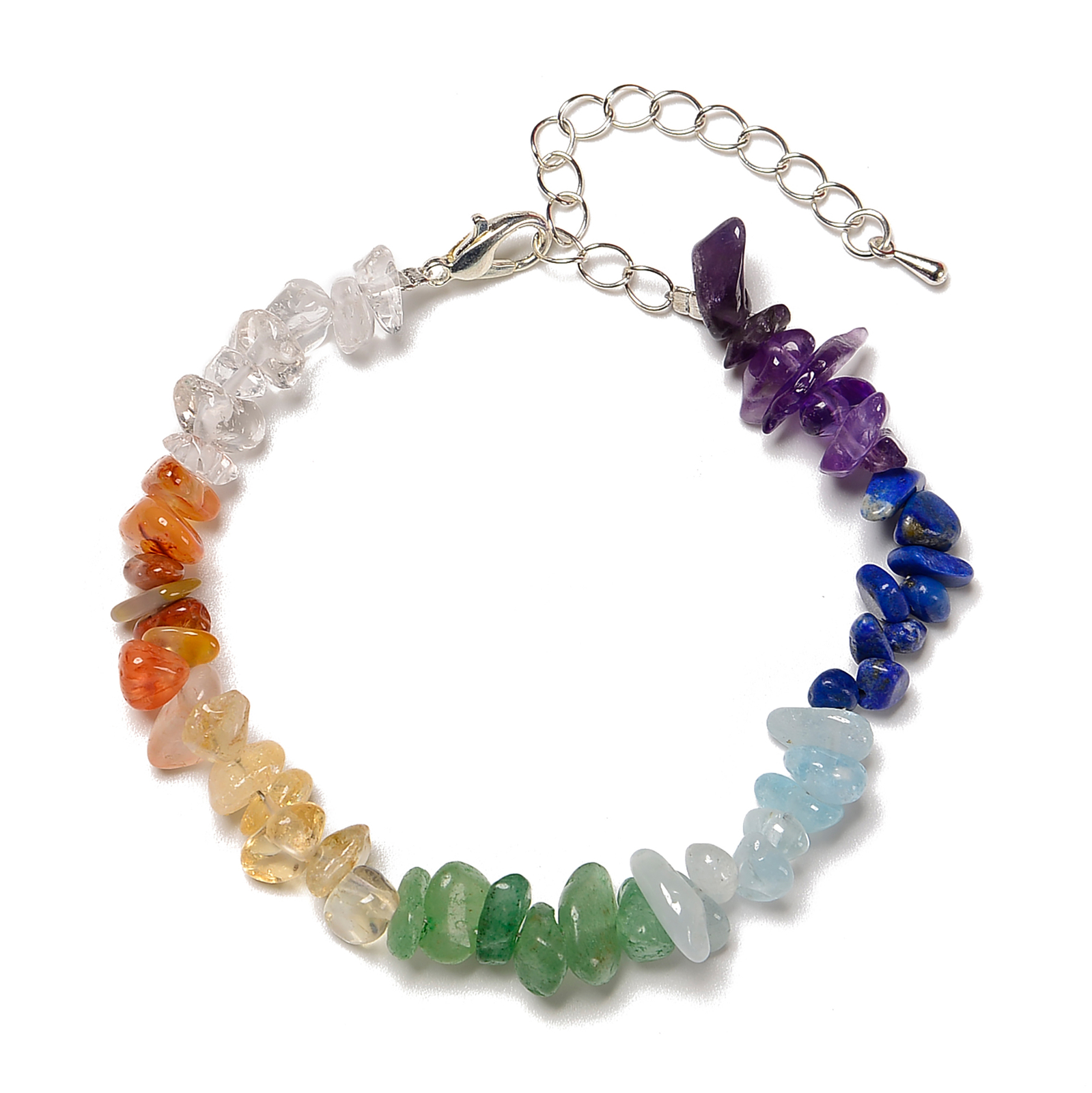 Chakra Rainbow Gemstone Chips Beaded Bracelet 5-8mm 7″-8.5” Length Adjustable