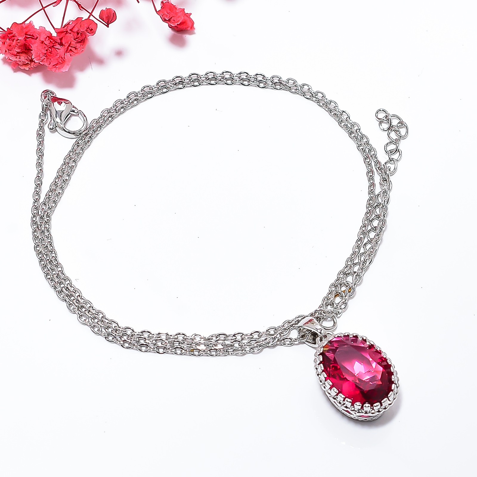 Pink Rubellite Tourmaline 925 Sterling Silver Pendant With Chain 18-20″ CP15337