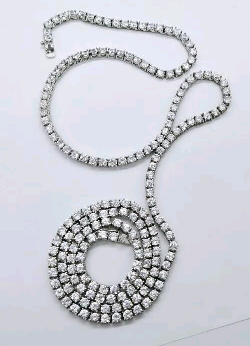 Tennis Crystal Necklace Silver tone Statement Signed DS 35 in RARE