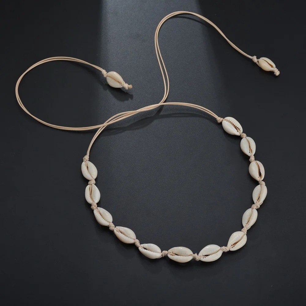 Cowrie Shell Choker Boho White String Necklace Surfer Beach Conch Puka, Hawaiian