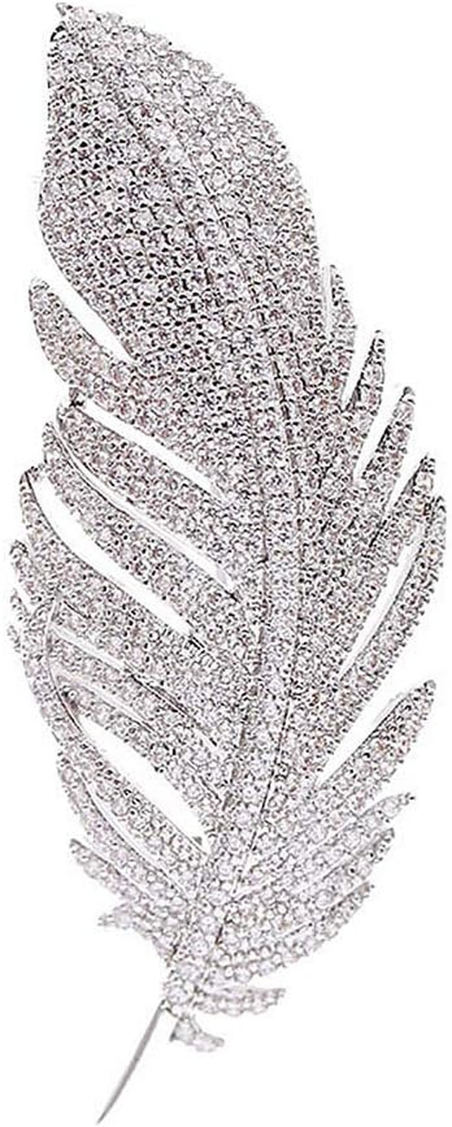 Rhinestone Feather Brooches Pin for Women Men Fashion Crystal Delicate Leaf Broo