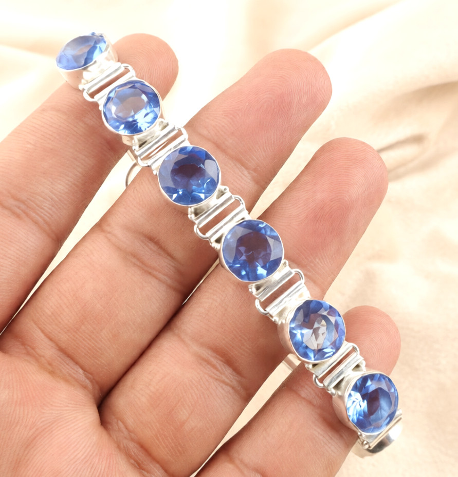 Tanzanite Quartz Gemstone 925 Sterling Silver Handmade Jewelry Bracelet 8″