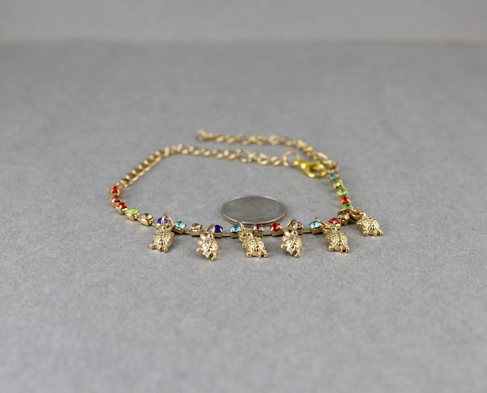 gold anklet turtle pendant charm dangle adjustable ankle bracelet 8-10″