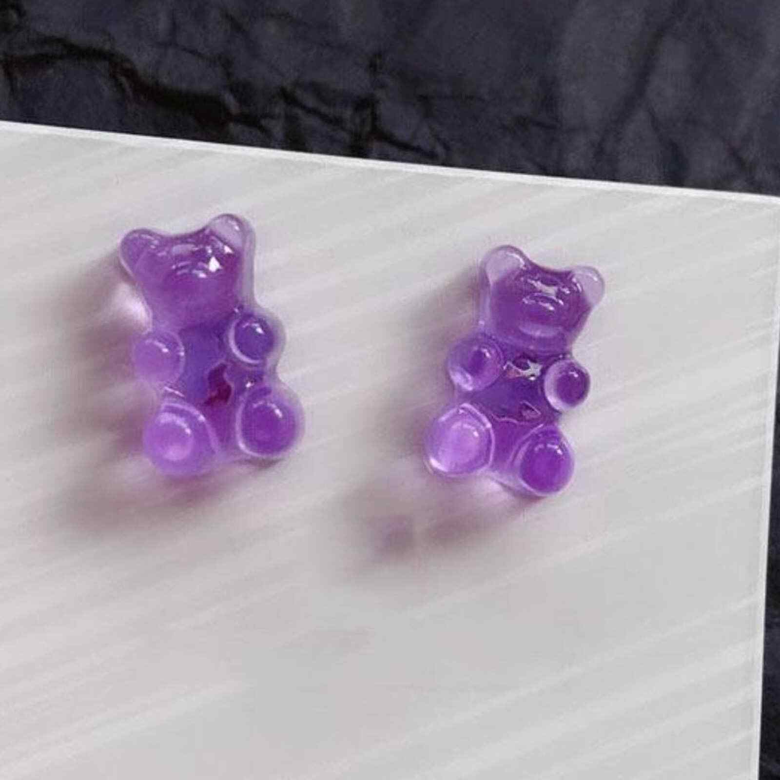 Candy Colored Resin Gummy Bear Stud Earring Pair in Clear Candy Shaped Box~~NWOT